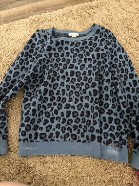 Liz Claiborne Leopard Print Blue Sweater - Women XL